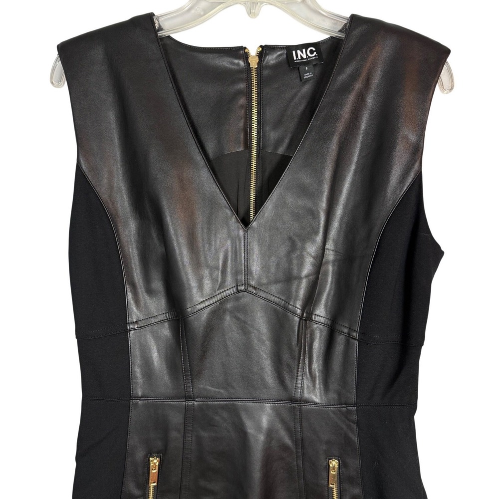 INC INTERNATIONAL CONCEPTS Women's V-Neck Faux-Leather Midi Dress, Black, Size 8 - Picture 5 of 10